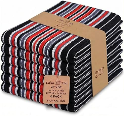 Urban Villa Kitchen Towels Cotton Dish Towels 20”x30” Black by CottonTrends