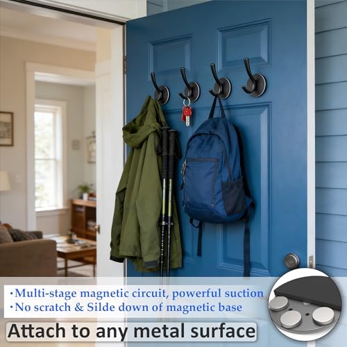 ULIBERMAGNET Strong Magnetic Double Hooks, 4 Pack Heavy Duty Sturdy Coat - Image 4
