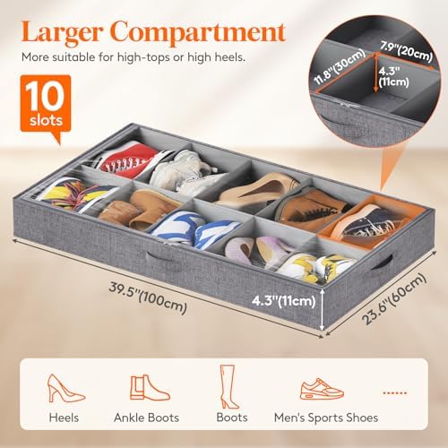 Lifewit 4.3 Inches Under Bed Shoe Storage Organizer Fits 10 Pair Sneakers - Image 3