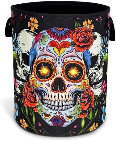 Sugar Skull Skeleton Laundry Basket Foldable Oxford Cloth 18.9 x 16.5 Inch by Unknown