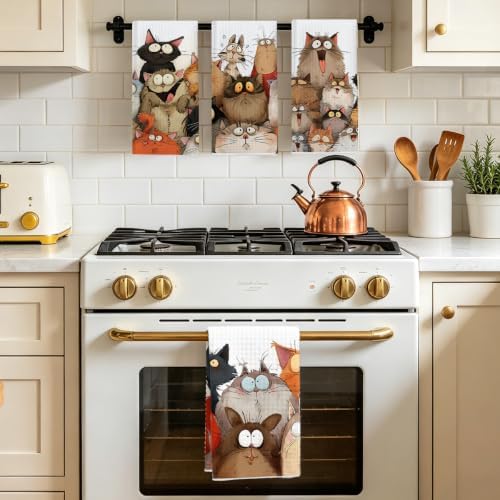 4 Pcs Cute Cat Kitchen Towels, Funny Cats Gifts Absorbent Hand Towels-02 - Image 5