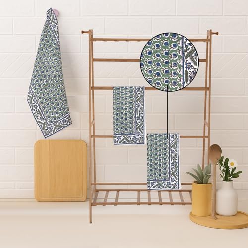Ridhi Basil Green Hand Block Print 100% Cotton Kitchen Towels, 16x28 Inch - Image 6