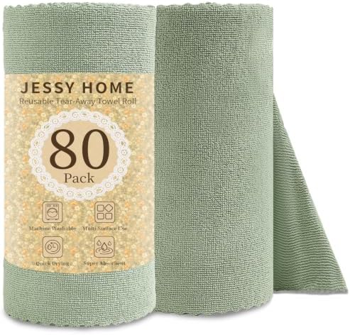Jessy Home 80 Pack Microfiber Cleaning Cloth Roll Reusable Paper Towels 12"x12" by JessyHome