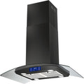 36 inch Island Range Hood 700CFM Black Painted Stainless Steel, Gesture & Touch Control Panel Ceiling Mount Kitchen Vent Hood Ducted/Ductless Convertible Extractor, Exhaust Fan 4 LED Lights