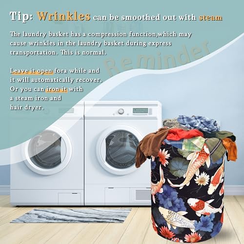 Koi Fish Pattern Laundry Basket Oxford Cloth Foldable Hamper 18.9x16.5 Inch - Image 6