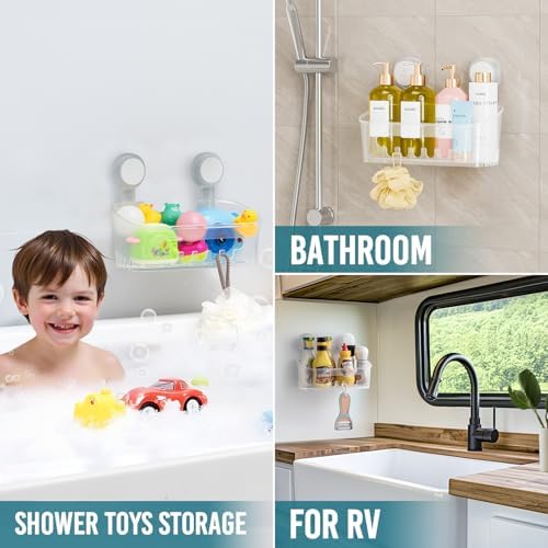TAILI Shower Caddy Suction Cup Bathroom Organizer Shelf Frosted Clear - Image 4