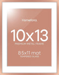 Homeforia 10x13 Picture Frame Rose Gold, High End Metal 10x13 Wall Hanging Frame with Mat 8.5x11, 10 x 13 Poster Frames Matted to 8.5 x 11 inch Photo, 10by13 Frames, Tempered Glass, Wall Kit, Set of 1
