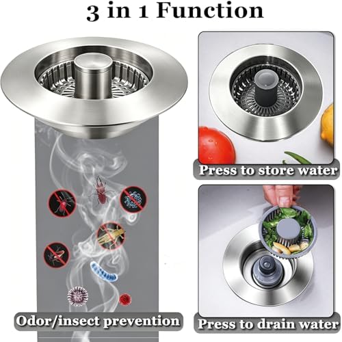 BAOLSLS 3 in 1 Kitchen Sink Stopper, Pop Up Kitchen Sink Drain Strainer - Image 3