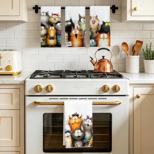 4 Pcs Cute Cat Kitchen Towels, Funny Cats Gifts Absorbent Hand Towels-08 - Image 5