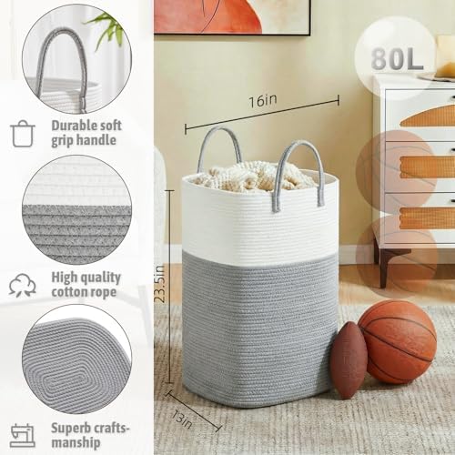 Artfeel Laundry Basket, Woven Cotton Rope Laundry Hamper, 60L Versatile Storage - Image 2