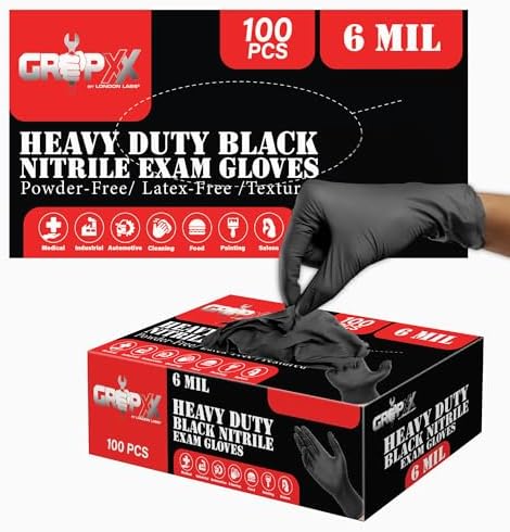 London Labs Heavy Duty 6 Mil Black Nitrile Gloves by LONDONLABS