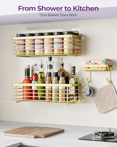 ODesign Shower Caddy Adhesive 3 Pack Stainless Steel Storage Shelves-Golden - Image 6