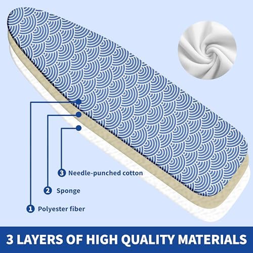 Ironing Board Cover and Pad, Thick Scorch Resistant Padding Blue Waves Print - Image 2