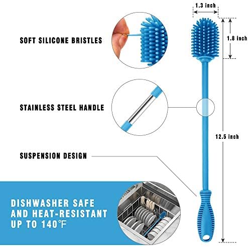 Silicone Bottle Brush with Long Handle, 12.5" Bottle Cleaning Brush - Image 4