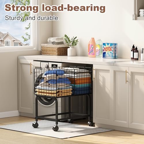 Wire Laundry Hamper Cart, Rolling Laundry Carts - Image 2