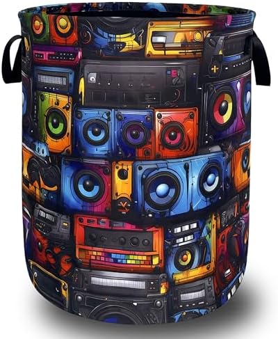 Retro Radio Tape Laundry Basket Oxford Cloth Foldable Hamper 18.9x16.5 Inch by Unknown