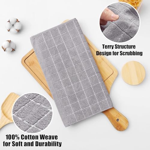 Homaxy 100% Cotton Terry Kitchen Dish Cloths, 12 Pack, Light Grey - Image 2