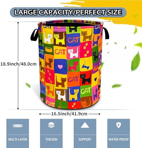 Cute Cat Laundry Basket Funny Pet Foldable Waterproof Oxford Cloth Tote Bag - Image 2