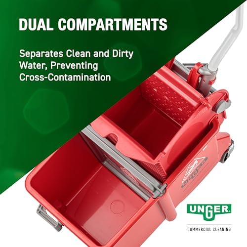 UNGER Commercial SmartColor Red Dual-Compartment Restroom Mop Bucket COMSR - Image 2