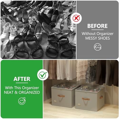 Vincona Shoe Organizer for Closet, 2 Pack Foldable Shoe Storage Bins - Image 4