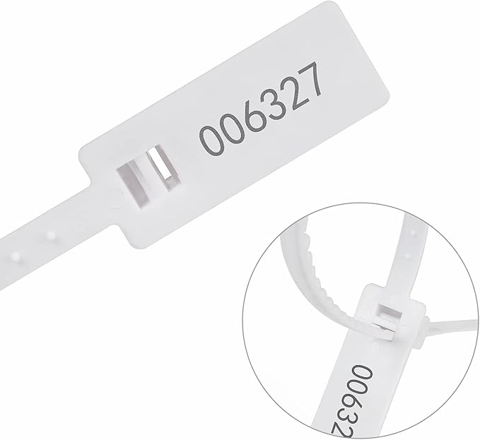 Heavy Duty Plastic Security Seal - Self Locking Tamper Evident Shipping Tags, Numbered Pull Tight Securing Straps for Truck Trailer, Length 337 mm 13.2" (White 100 PCS)