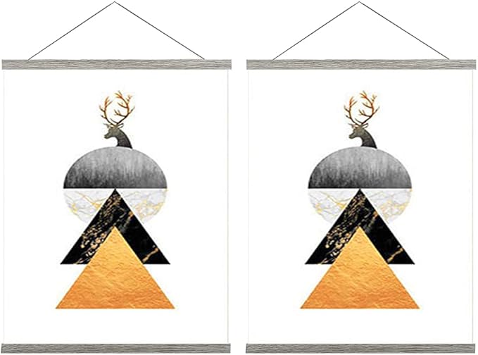 2 Pack Magnetic Poster Hanger Frame, 24x36 24x32 24x18 Light Wood Wooden Magnet Canvas Artwork Print Dowel Poster Hangers Frames Hanging Kit (Grey, 24", 2 Packs)