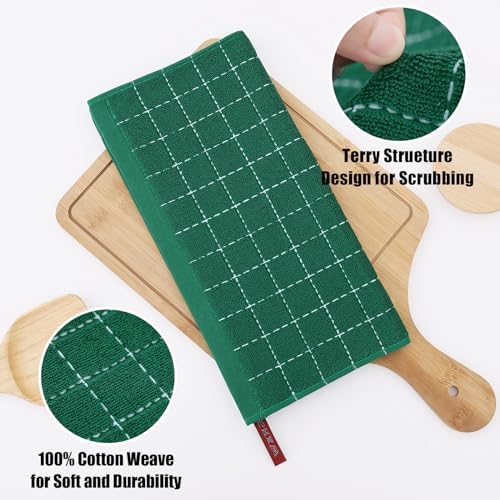 Homaxy 100% Cotton Terry Kitchen Dish Cloths, 12 Pack, Dark Green - Image 2