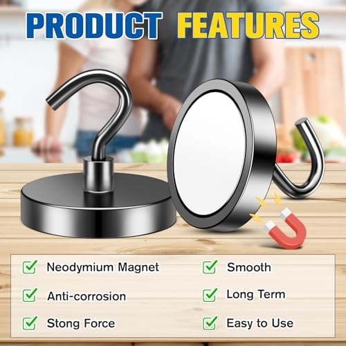 Grtard 8 Pcs Black Magnetic Hooks Heavy Duty, 120 LBS Strong Magnet Hooks - Image 3