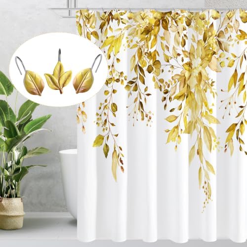 Yellow Plant Leaf Shower Curtain Hooks, Eucalyptus Bathroom Decor - Image 4