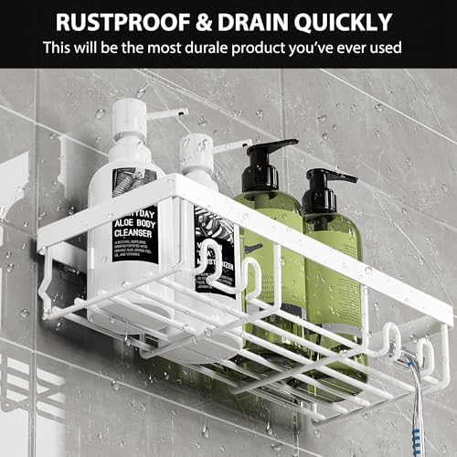 Moforoco Shower Caddy Shelf Organizer Rack, Self Adhesive Black Bathroom - Image 2