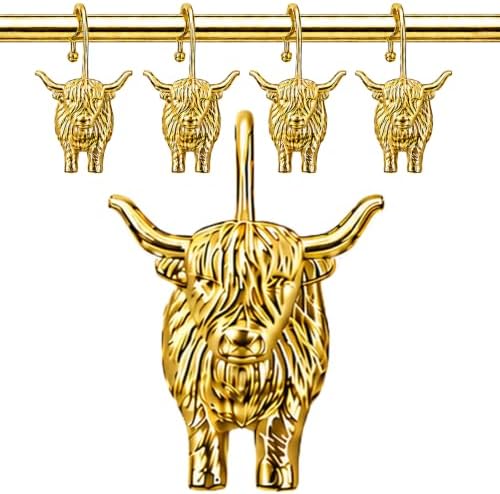 Highland Cow Shower Curtain Hooks, Rust-Resistant Zinc Alloy Metal Hooks by WEWIVODA