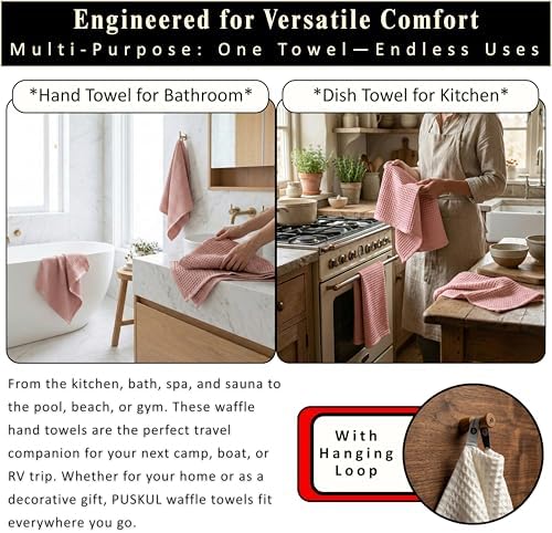PÜSKÜL Natural 100% Turkish Cotton Waffle Hand and Kitchen Towels Set of 3 - Image 6