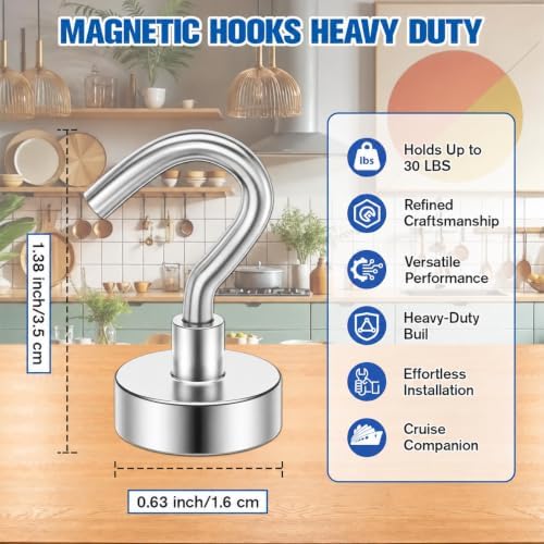 Grtard 15 Pack Silver Magnetic Hooks Heavy Duty, 30LBS Strong Magnet Hooks - Image 4