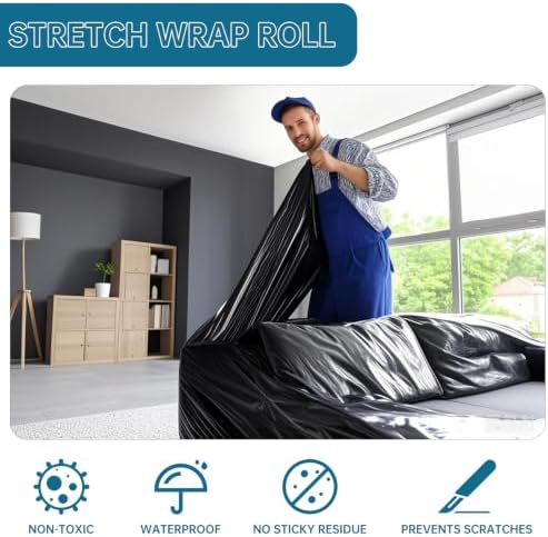 Black Plastic Shrink Wrap Roll 18 Inch 1500 Feet, Stretch Wrap 4 Pack - Image 7