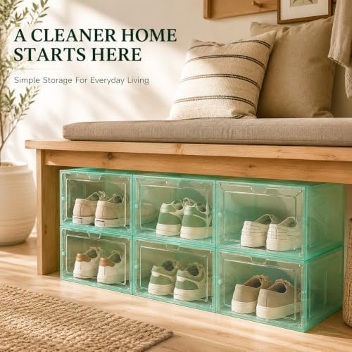 Stackable Clear Green Shoe Boxes 6 Pack - Image 4