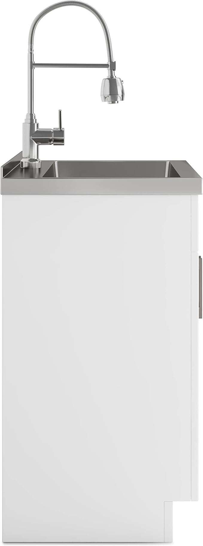 SIMPLIHOME Hennessy All-in-One 28 inch Wide Utility Sink and Laundry Cabinet in Pure White Finish, Transitional Stainless Steel Sink Cabinet for Laundry Rooms with High-Arch Chrome Faucet and Storage