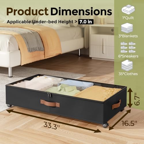 LAMU Under Bed Storage with Wheels, 2 Pack Under Bed Storage Containers with - Image 2