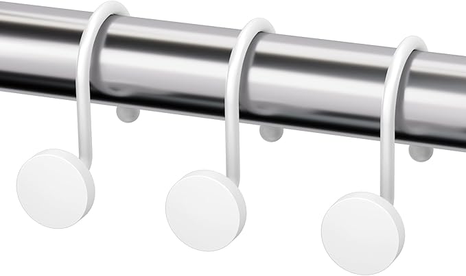 AmazerBath Shower Curtain Hooks White Shower Curtain Rings, Heavy Duty Metal by AmazerBath