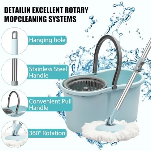 Spin Mop and Bucket with Wringer Set, 360° Spinning Mop Bucket System with 3 - Image 4
