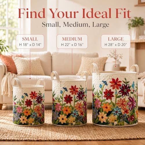 Quilted Laundry Basket with Handles, Boho Floral Quilted Storage Hamper - Image 7