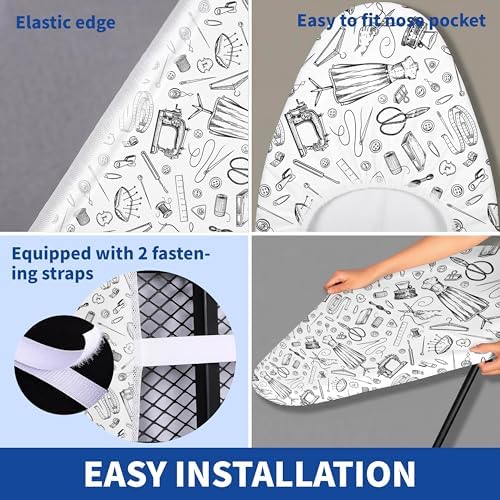 Ironing Board Cover and Pad, Thick Scorch Resistant Padding Gray Sewing Print - Image 3
