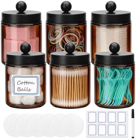 Accguan 6Pack Amber Apothecary Jars Bathroom Vanity Storage Organizer Set by Accguan