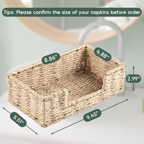 Napkin Holder for Bathroom, Woven Wicker Paper Rope Guest Towel Holder Tray - Image 2