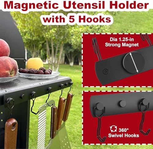 Magnetic Grill Hooks with 5 Hooks, Strong Magnet BBQ Tool Rack - Image 2