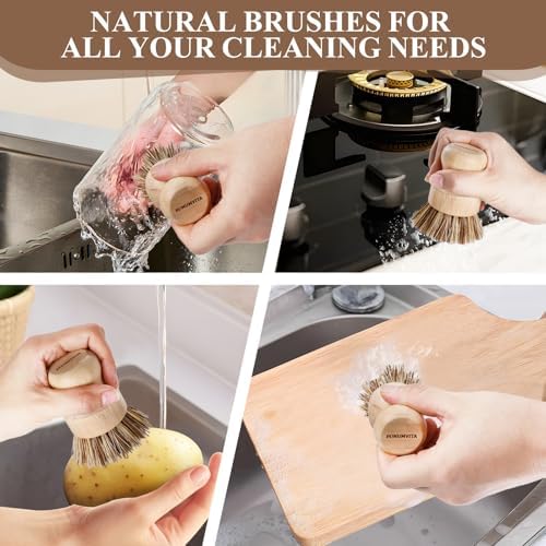 4-Pack Bamboo Dish Brush with Palm Fiber - Image 5