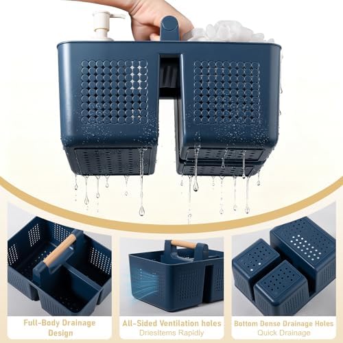 JiatuA Portable Shower Caddy Basket Plastic Caddy Organizer Large Navy Blue - Image 3