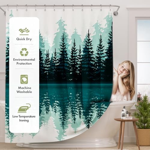 AmazerBath Shower Curtain Green, Washable Cloth Sage Green Shower Curtain Sets - Image 3