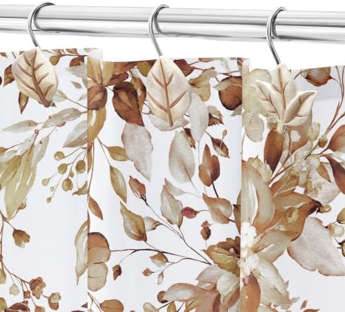 Beige Plant Leaf Shower Curtain Hooks, Eucalyptus Bathroom Decor - Image 6