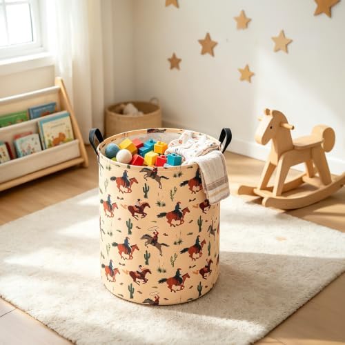Round Laundry Basket Collapsible Storage Organizer Cactus Cowboy - Image 5