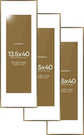 Homeforia 13.5x40 Panoramic Frame Bronze, High End Metal 13.5x40 Brass Picture Frames with Mat 10x30 Photo, 13.5 x 40 Poster Frame Matted to 10 by 30, 40x13.5 Frame, Tempered Glass, Wall Kit, Set of 3